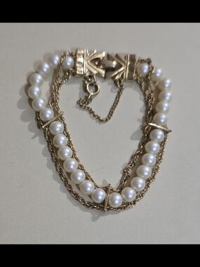Classic White Pearl Gold-Tone Double Strand Bracelet